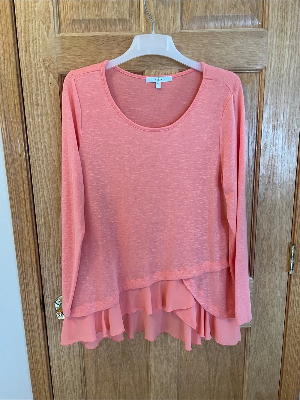 Fever Coral Pink Long-Sleeve Tunic with Layered Hem